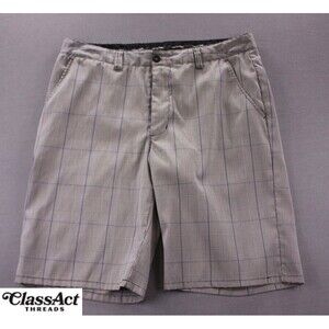 Travis Mathew Shorts Mens Grey Plaid Flat Front Stretch Golf Walking Chino 34" W